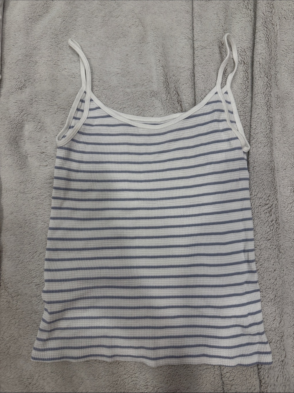 Brandy Melville White & Light Blue Striped Ribbed Cami